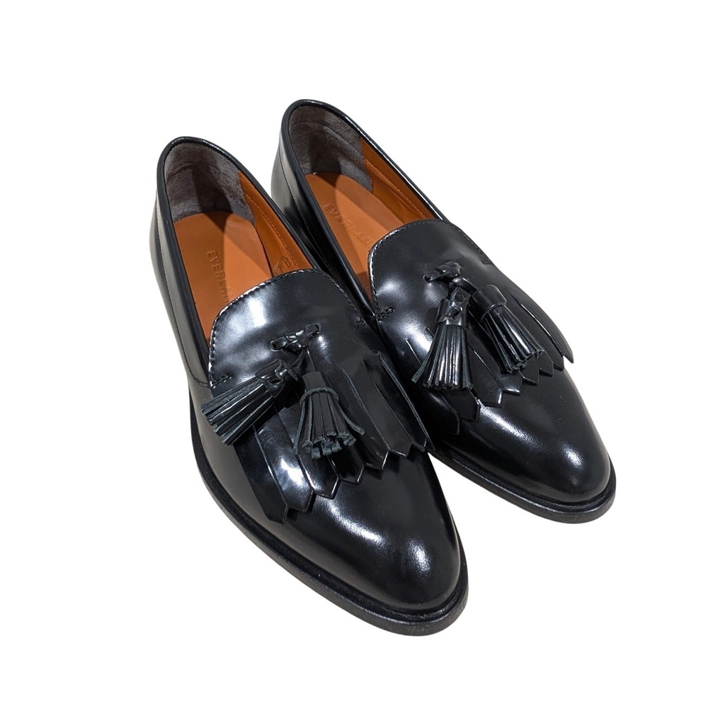 Everlane Modern Tassel Loafer Black Leather Kiltie Fringe Shoes Made Italy 5.5